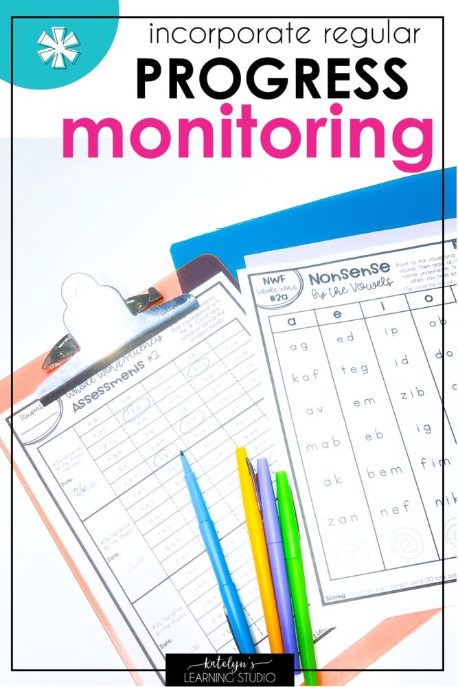Progress monitoring chart for tracking nonsense word fluency growth and DIBELS scores