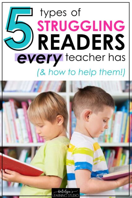 Two boys reading books showing different types of struggling readers in elementary classroom