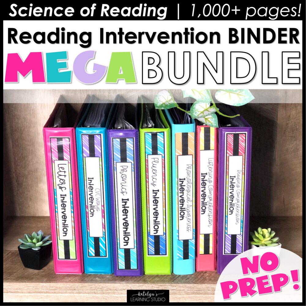 Reading intervention binder mega bundle - 7 colorful no-prep Science of Reading intervention binders with 1000+ pages