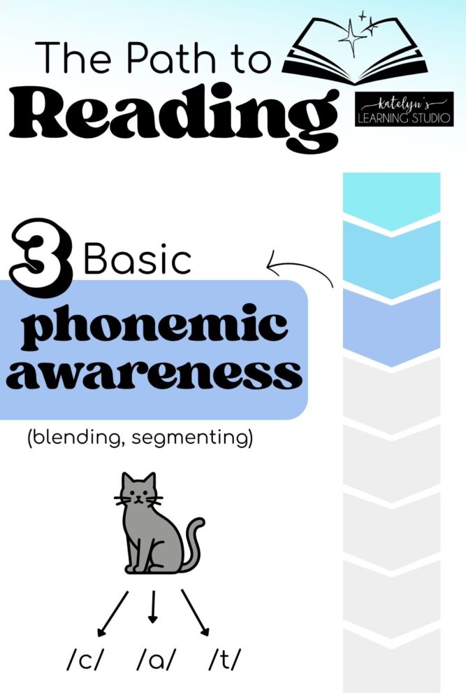 Step 3 on the path to reading - basic phonemic awareness including blending and segmenting sounds in words like cat